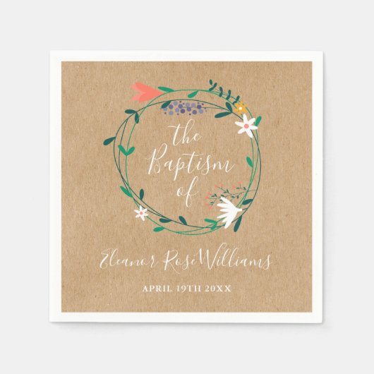 素朴モダンフローラ《キリスト教》洗礼式や命名式 スタンダードカクテルナプキン (正面)