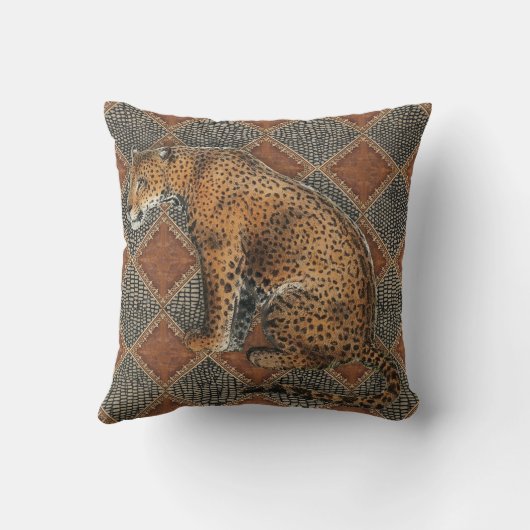 素朴モダンヴィンテージヒョウ野生アフリカ動物 クッション (裏面)
