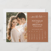 素朴モダン写真カレンダー結婚Terracotta セーブザデート (正面)