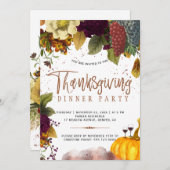 素朴モダン収穫Thanksgivingディナーパーティー 招待状 (正面/裏面)