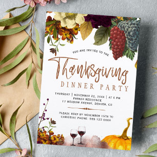 素朴モダン収穫Thanksgivingディナーパーティー 招待状