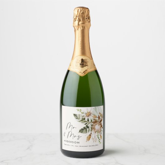素朴モダン性エレガント野洋結婚植物体 スパークリングワインラベル (正面)