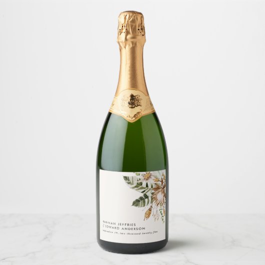 素朴モダン性エレガント野洋結婚植物 スパークリングワインラベル (正面)