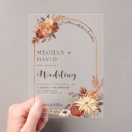 素朴モダン手書きスクリプト秋結婚Arch アクリル招待状