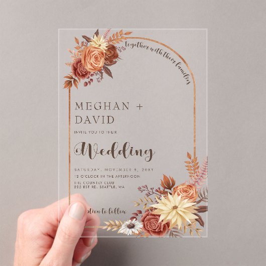 素朴モダン手書きスクリプト秋結婚Arch アクリル招待状 (インサイチュ (ポータブル))