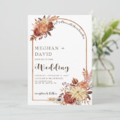 素朴モダン手書きスクリプト秋結婚Arch 招待状 (スタンド正面)