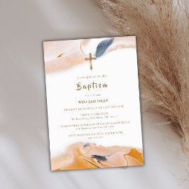 素朴モダン抽象芸術水の色クロス洗礼 招待状