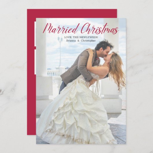 素朴モダン結婚したクリスマス新婚写真ホ シーズンカード (正面/裏面)