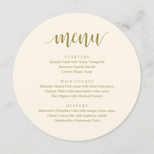 素朴モダン結婚披露宴ディナー メニュー (正面)