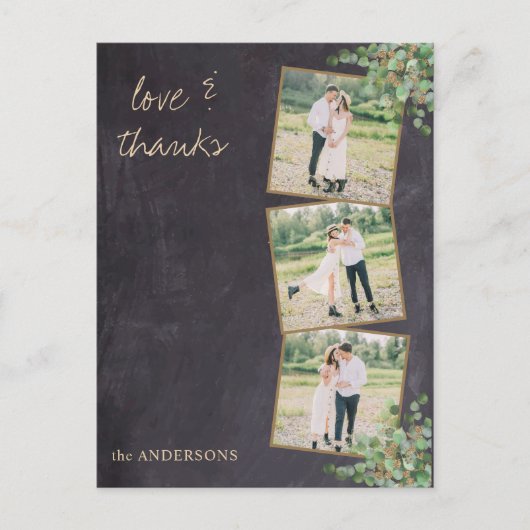 素朴モダンChalkboard写真結婚の感謝 ポストカード (正面)