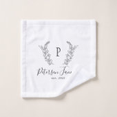 素朴モノグラムと名パーソナライズされた白 バスタオルセット (ウォッシュタオル)