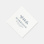 素朴モノグラムのネイビー結婚ブルー スタンダードカクテルナプキン (角)