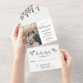 素朴モノグラムの写真結婚の オールインワン招待状