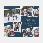素朴モノグラム家族コラージュ7 photo navy blue フリースブランケット (正面(横))