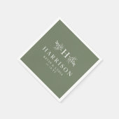 素朴モノグラム結婚セージパーソナライズされたグリーン スタンダードカクテルナプキン (角)