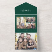 素朴モノグラム緑の取り外し可能な休日の写真 オールインワン招待状 (内側)