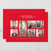 素朴モノグラム赤い休日の写真コラージュ シーズンカード (正面/裏面)