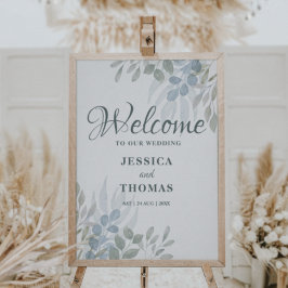 素朴ユーカリの葉結婚の歓迎 ポスター