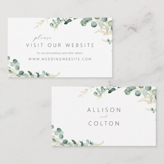 素朴ユーカリグリー結婚ズのウェブサイト プレイスカード (正面/裏面)