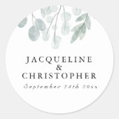 素朴ユーカリシンプルフローラ水の色結婚の ラウンドシール (正面)