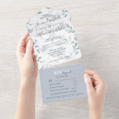 素朴ユーカリフローラダスティブルー結婚ズ・オール オールインワン招待状 (貼ってはがせる)