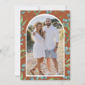 素朴ユーカリ写真テラコッタ結婚ズ セーブザデート (裏面)