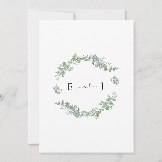 素朴ユーカリ幾何学金ゴールドフレ結婚ーム 招待状 (裏面)