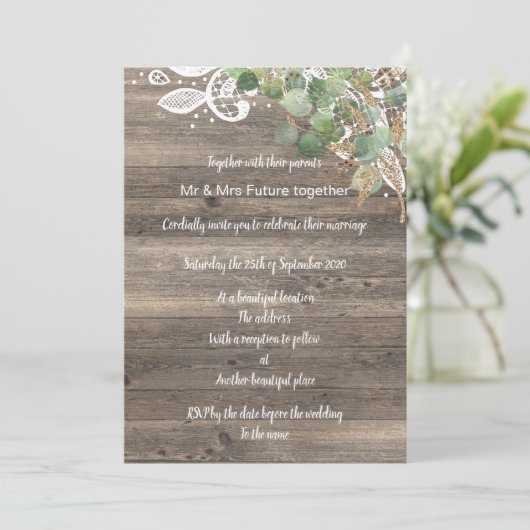 素朴ユーカリ結婚レース 招待状 (スタンド正面)