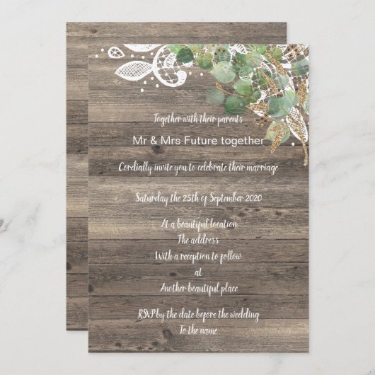 素朴ユーカリ結婚レース 招待状 (正面/裏面)