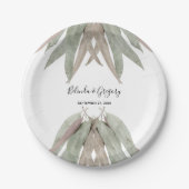 素朴ユーカリ結婚ー葉 ペーパープレート (正面)
