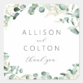 素朴ユーカリ緑のボホ結婚式の引き出物 スクエアシール (正面)