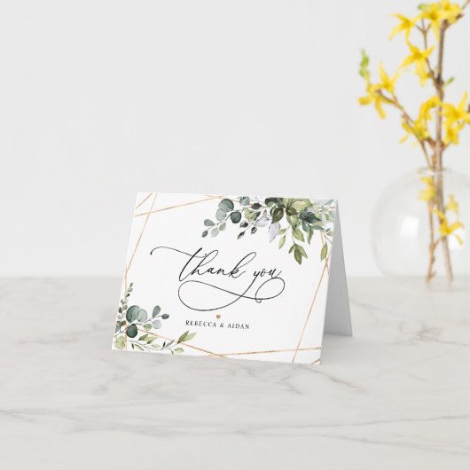 素朴ユーカリ緑の金ゴールド幾何学模様 カード (黄色い花)