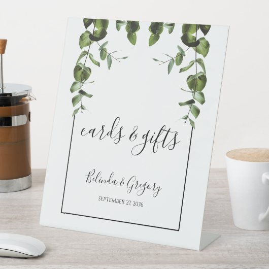 素朴ユーカリ葉ウエディングカード&ギフト 台座サイン (インサイチュ)