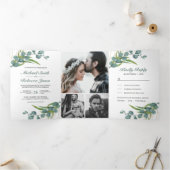 素朴ユーカリ葉ス写真コラージュ結婚ズ 三つ折り招待状 (内部)