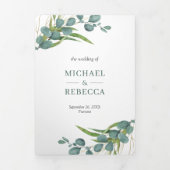 素朴ユーカリ葉ス写真コラージュ結婚ズ 三つ折り招待状 (カバー)