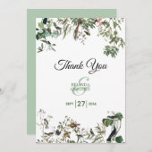 素朴ユーカリ葉ヴィンテージグリーナリー結婚ズ サンキューカード (正面/裏面)