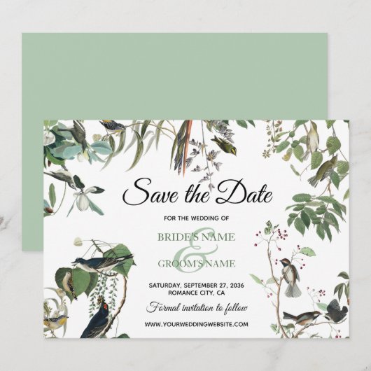 素朴ユーカリ葉ヴィンテージグリーナリー結婚ズ セーブザデート (正面/裏面)