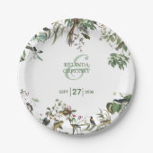 素朴ユーカリ葉ヴィンテージグリーナリー結婚ズ ペーパープレート (正面)