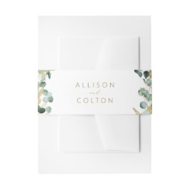 素朴ユーカリ金ゴールドグリーンリー結婚ボホ 招待状ベリーバンド