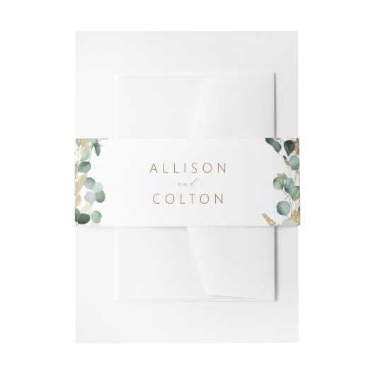 素朴ユーカリ金ゴールドグリーンリー結婚ボホ 招待状ベリーバンド (正面例)