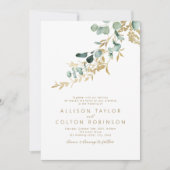 素朴ユーカリ金ゴールドグリーンリー結婚ボホ 招待状 (正面)