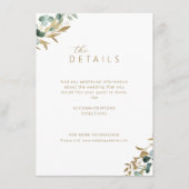 素朴ユーカリ金ゴールドグリーンリー結婚詳細 エンクロージャーカード (正面)