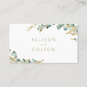 素朴ユーカリ金ゴールドグリーンリー結婚詳細 プレイスカード (裏面)