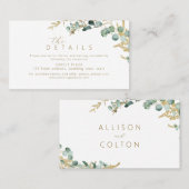 素朴ユーカリ金ゴールドグリーンリー結婚詳細 プレイスカード (正面/裏面)