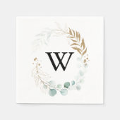 素朴ユーカリ金ゴールドフローラモノグラ結婚ム スタンダードカクテルナプキン (正面)