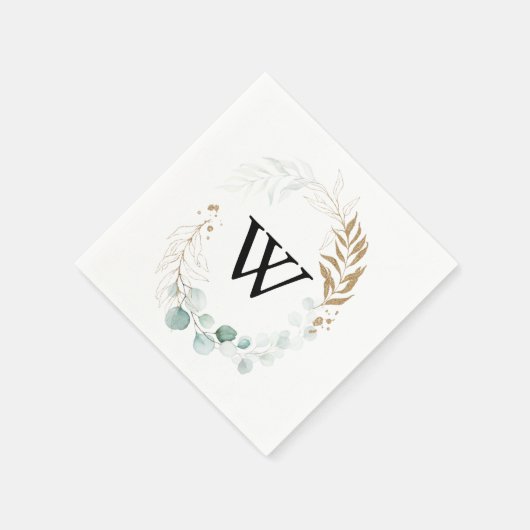 素朴ユーカリ金ゴールドフローラモノグラ結婚ム スタンダードカクテルナプキン (角)