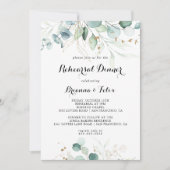 素朴ユーカリ金ゴールドフローラリハーサルディナー 招待状 (正面)