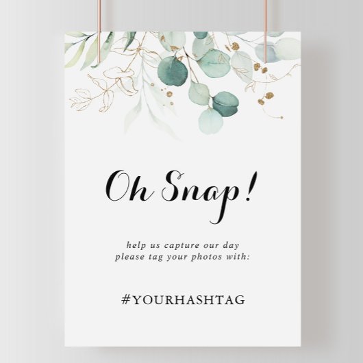 素朴ユーカリ金ゴールドフローラ結婚のOh Snap Sign ポスター