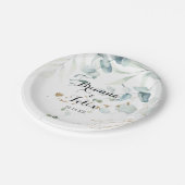 素朴ユーカリ金ゴールドフローラ結婚ズケーキ ペーパープレート (アングル)