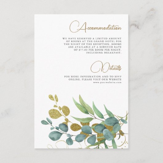 素朴ユーカリ金ゴールドブ結婚ランチ詳細 エンクロージャーカード (正面)